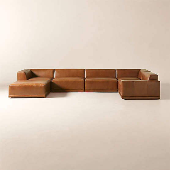 Faible 6-Piece U-Shaped Brown Leather Sectional Sofa with Right-Arm