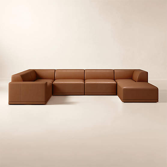 Faible 6-Piece U-Shaped Leather Standard Depth Sectional Sofa with Left-Arm