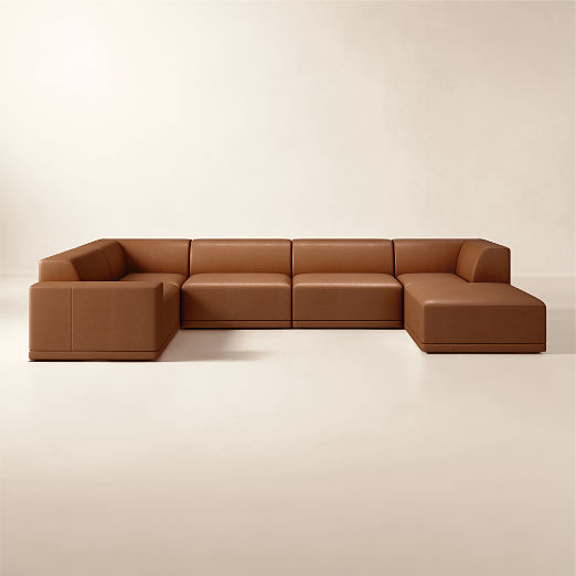 Faible 6-Piece U-Shaped Leather Standard Depth Sectional Sofa with Left-Arm