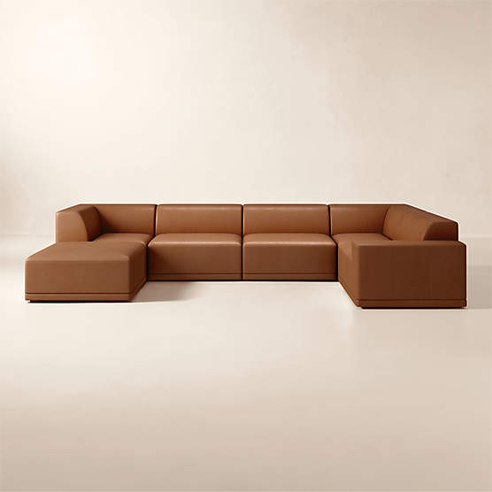 Faible 6-Piece U-Shaped Leather Standard Depth Sectional Sofa with Right-Arm