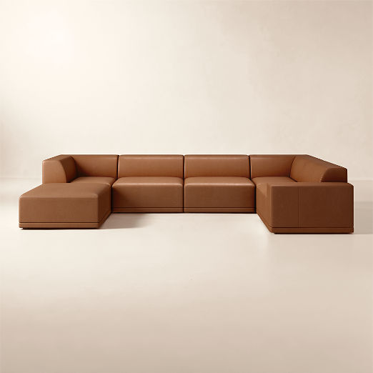 Faible 6-Piece U-Shaped Leather Standard Depth Sectional Sofa with Right-Arm