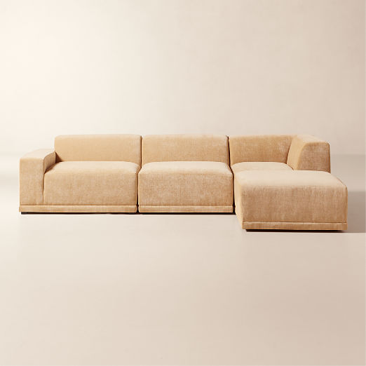 Faible 4-Piece Modular Left-Arm Wheat Performance Velvet Standard Depth Sectional Sofa