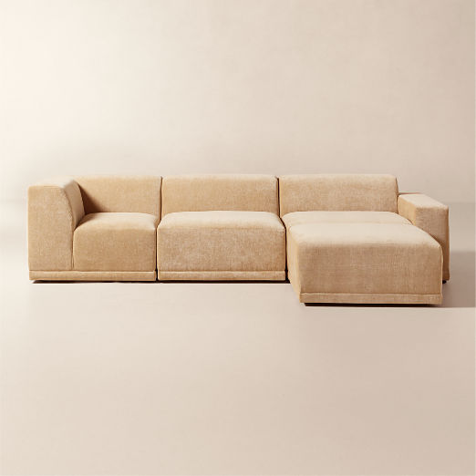 Faible 4-Piece Modular Right-Arm Wheat Performance Velvet Standard Depth Sectional Sofa