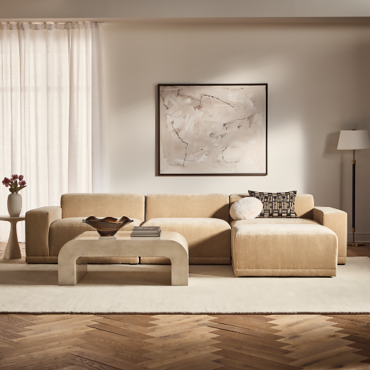 Faible 3-Piece Wheat Performance Chenille Deep Depth Sectional Sofa with Ottoman
