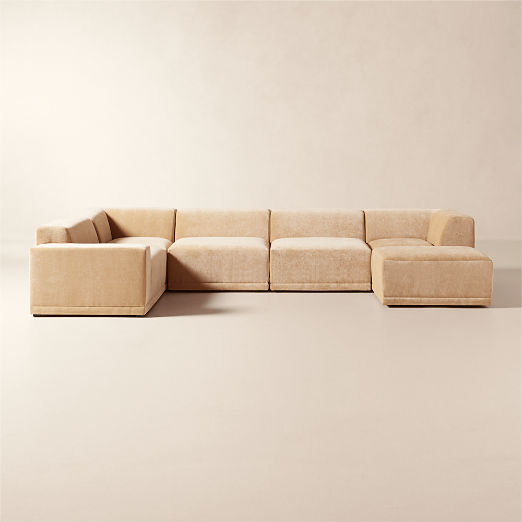 Faible 6-Piece Modular Left-Arm Wheat Performance Velvet Standard Depth Sectional Sofa