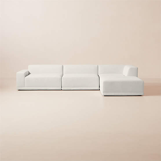 Faible 4-Piece L-Shaped White Performance Linen Sectional Sofa with Left-Arm