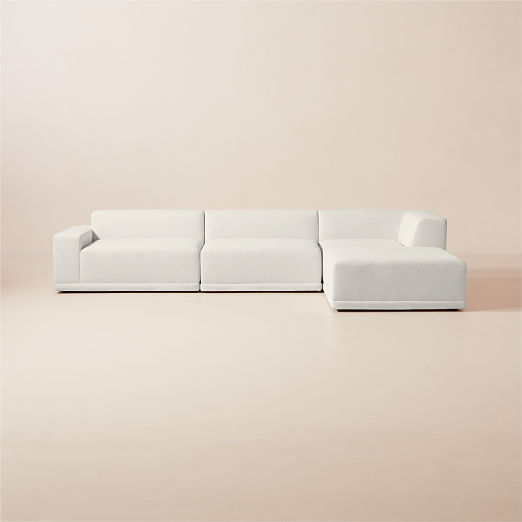 Faible 4-Piece L-Shaped White Performance Linen Sectional Sofa with Left-Arm