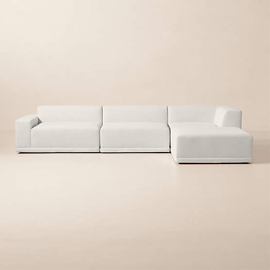 Faible 4-Piece L-Shaped White Performance Linen Sectional Sofa with Left-Arm