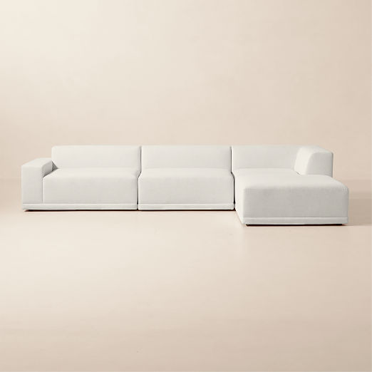 Faible 4-Piece L-Shaped White Performance Linen Sectional Sofa with Left-Arm