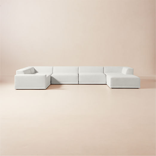 Faible 6-Piece U-Shaped White Performance Fabric Sectional Sofa with Left-Arm