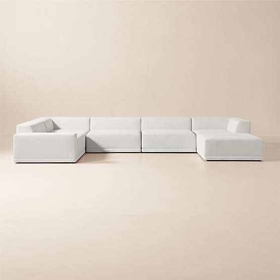 Faible 6-Piece U-Shaped White Performance Fabric Deep Depth Sectional Sofa with Left-Arm