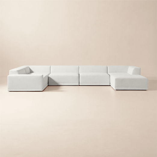 Faible 6-Piece U-Shaped White Performance Fabric Deep Depth Sectional Sofa with Left-Arm