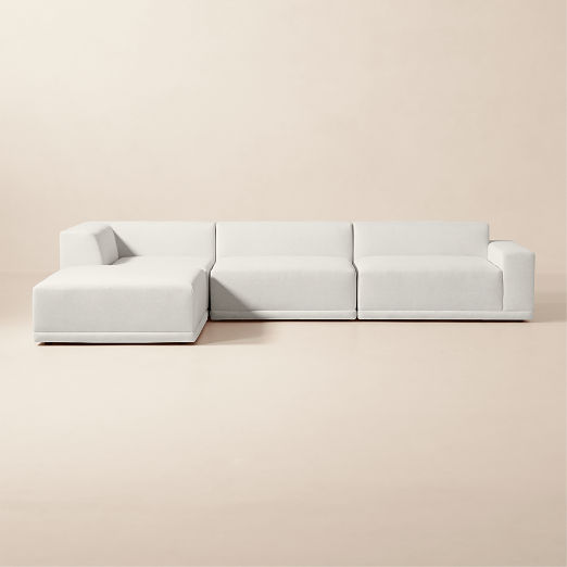 Faible 4-Piece L-Shaped White Performance Linen Sectional Sofa with Right-Arm