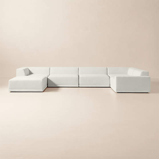 Faible 6-Piece U-Shaped White Performance Fabric Deep Depth Sectional Sofa with Right-Arm