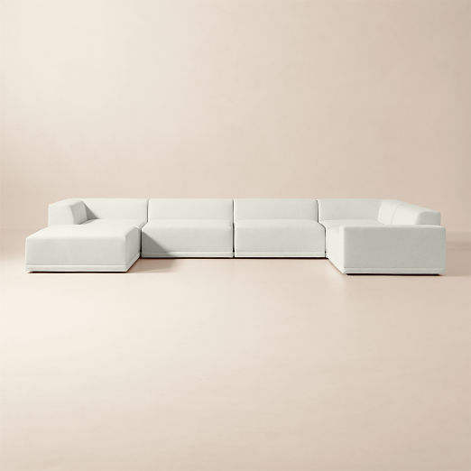 Faible 6-Piece U-Shaped White Performance Fabric Deep Depth Sectional Sofa with Right-Arm