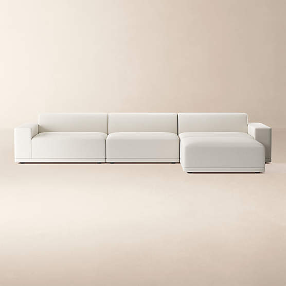 Faible 4-Piece Modular White Performance Fabric Deep Depth Sectional Sofa