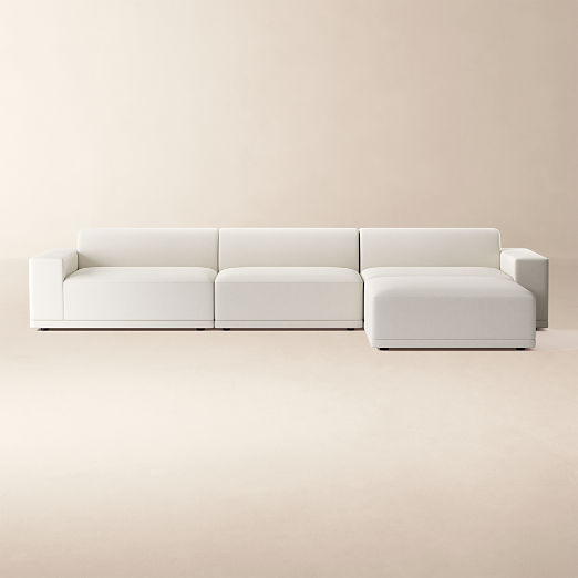 Faible 4-Piece Modular White Performance Fabric Deep Depth Sectional Sofa