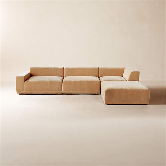 Faible 4-Piece Wheat Performance Velvet Sectional Sofa with Left-Arm