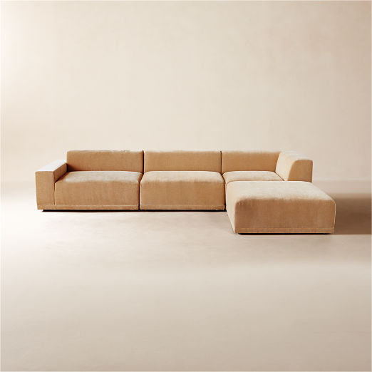 Faible 4-Piece Wheat Performance Velvet Sectional Sofa with Left-Arm