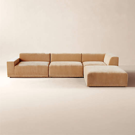 Faible 4-Piece Wheat Performance Velvet Deep Depth Sectional Sofa with Left-Arm