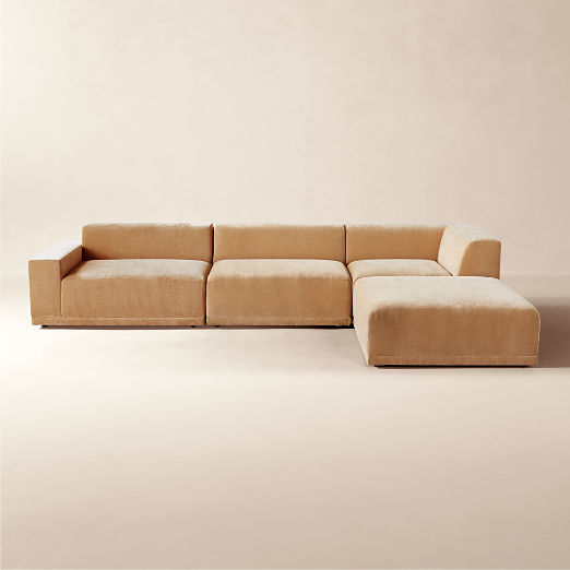 Faible 4-Piece Wheat Performance Velvet Deep Depth Sectional Sofa with Left-Arm