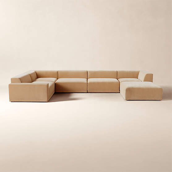 Faible 6-Piece U-Shaped Wheat Performance Velvet Sectional Sofa with Left-Arm