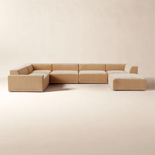Faible 6-Piece U-Shaped Wheat Performance Velvet Deep Depth Sectional Sofa with Left-Arm