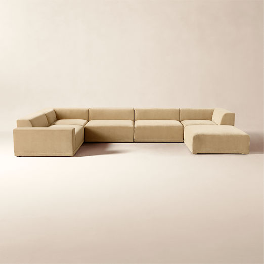 Faible 6-Piece U-Shaped Wheat Performance Chenille Deep Depth Sectional Sofa with Left-Arm