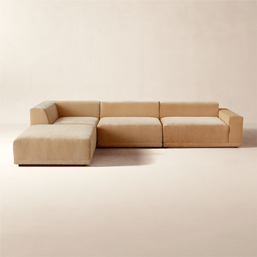 Faible 4-Piece Wheat Performance Velvet Deep Depth Sectional Sofa with Right-Arm