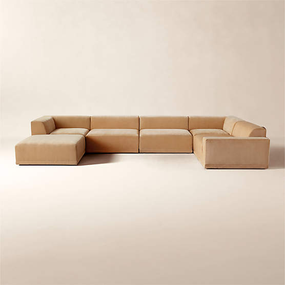 Faible 6-Piece U-Shaped Wheat Performance Velvet Sectional Sofa with Right-Arm