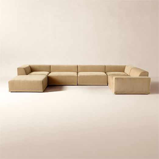 Faible 6-Piece U-Shaped Wheat Performance Chenille Deep Depth Sectional Sofa with Right-Arm