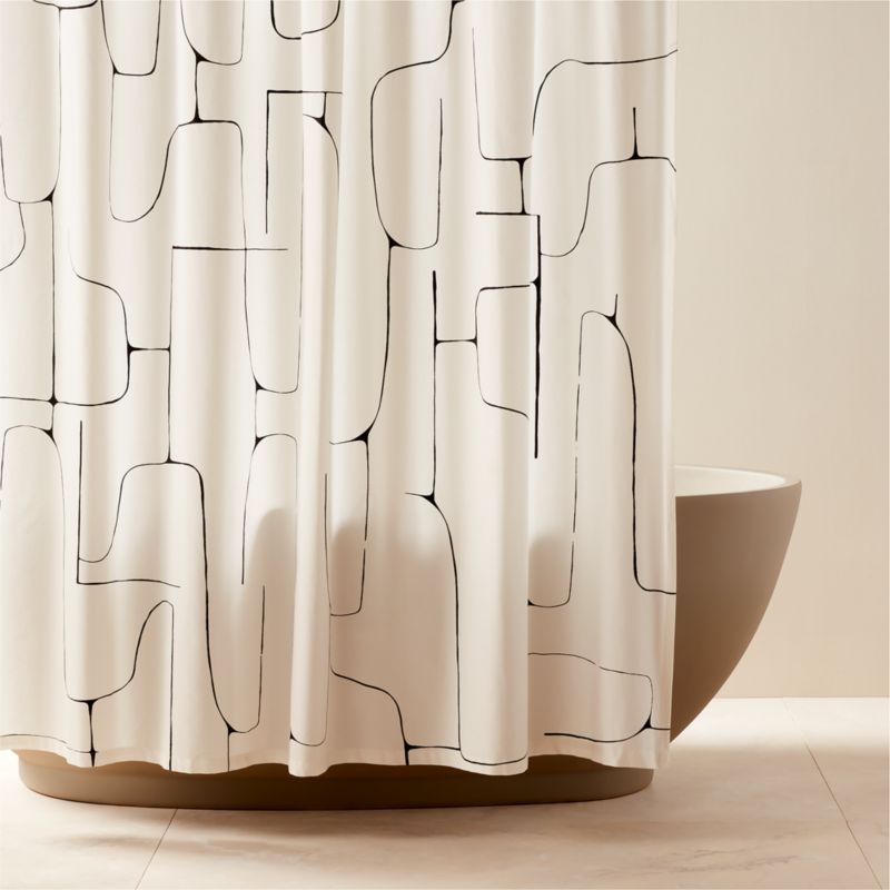 View Falazo Organic Cotton Ivory and Black Abstract Shower Curtain 72" details