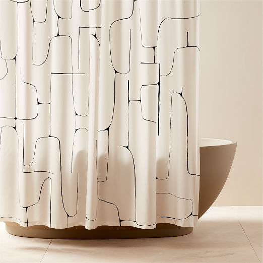 Falazo Organic Cotton Ivory and Black Abstract Shower Curtain 72"