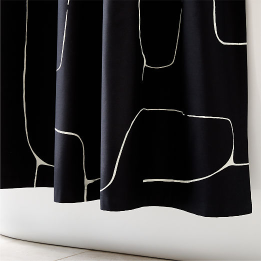 Falazo Organic Cotton Black with Warm White Abstract Shower Curtain 72"