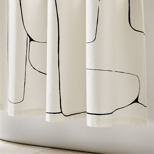 Falazo Organic Cotton Warm White with Black Abstract Shower Curtain 72"