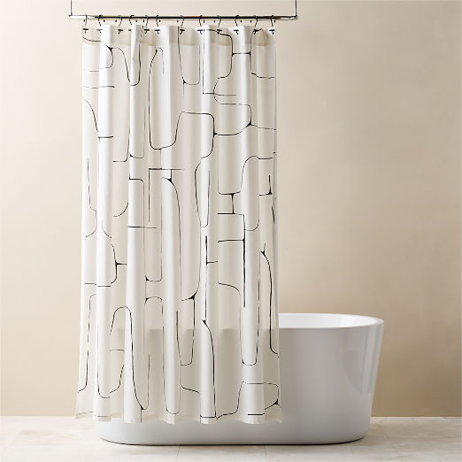 Falazo Organic Cotton Warm White with Black Abstract Shower Curtain 72"