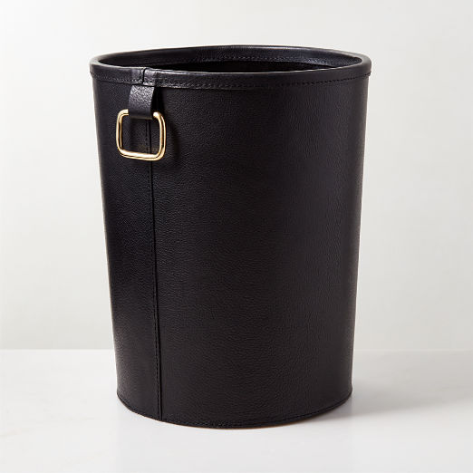 Fallon Black Leather Wastebasket