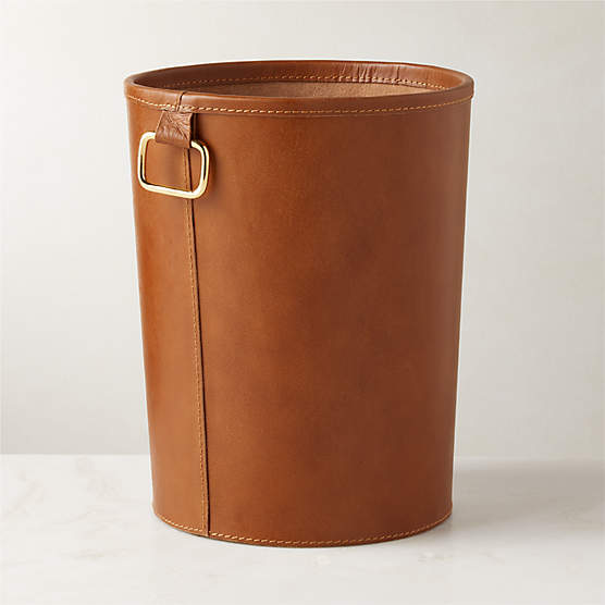 Fallon Brown Leather Wastebasket