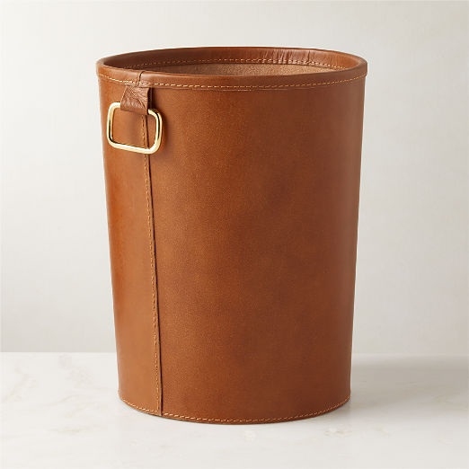 Fallon Brown Leather Wastebasket