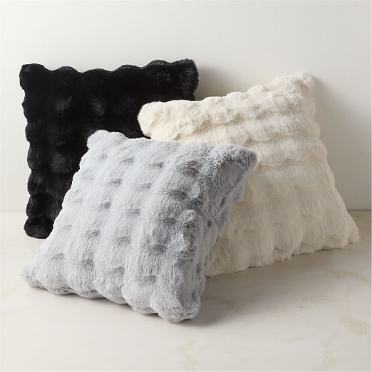 Farleigh Black Faux Fur Throw Pillow with Down-Alternative Insert 20"