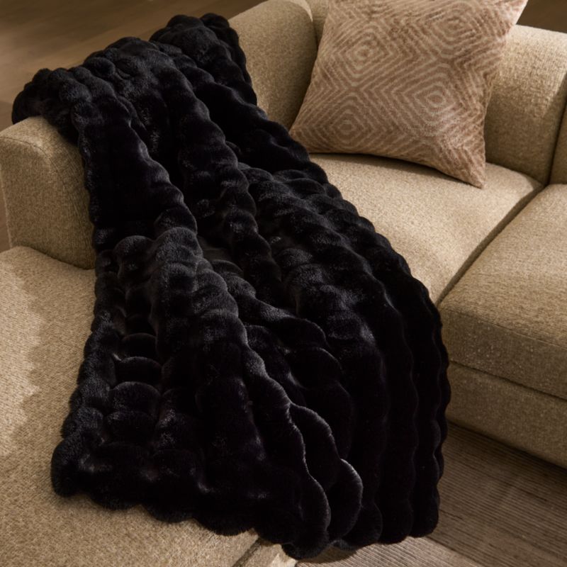 Farleigh Black Faux Fur Throw Pillow with Down-Alternative Insert and Throw Blanket Set - image 6 of 7