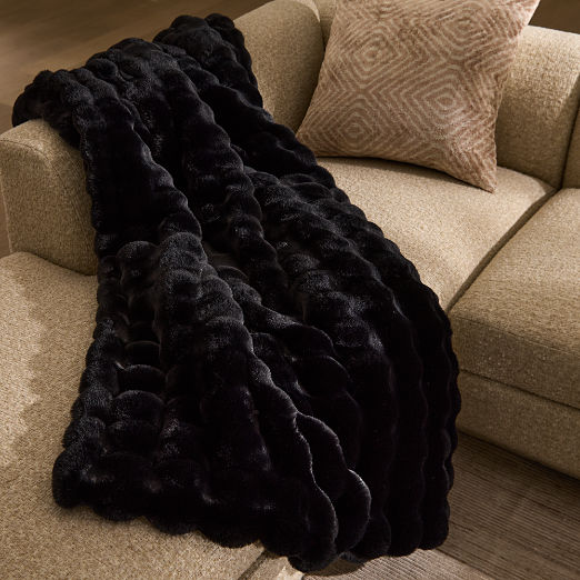 Farleigh Double-Sided Black Faux Fur Throw Blanket 50"x70"