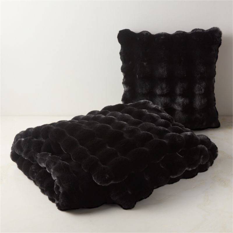 Farleigh Black Faux Fur Throw Pillow with Down-Alternative Insert 20" - image 2 of 6