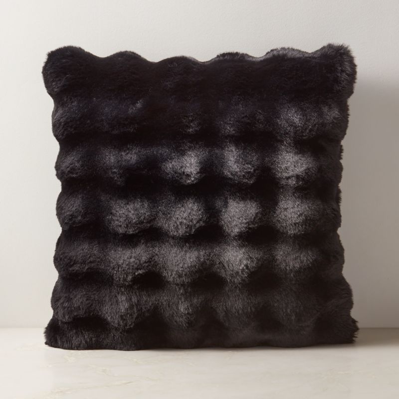 View Farleigh Black Faux Fur Throw Pillow with Down-Alternative Insert 20"x20" details