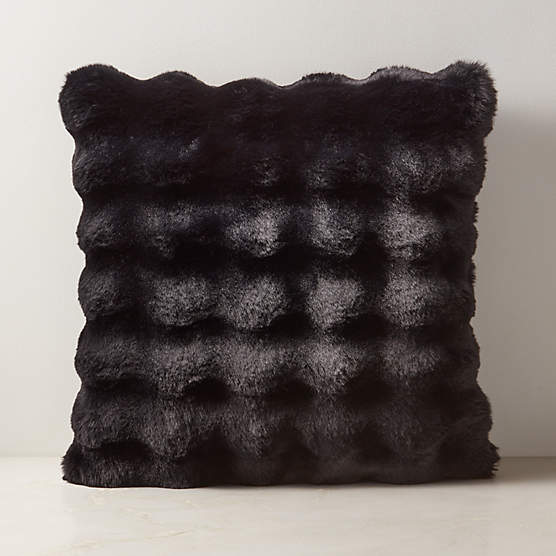 Farleigh Black Faux Fur Throw Pillow with Feather-Down Insert 20"