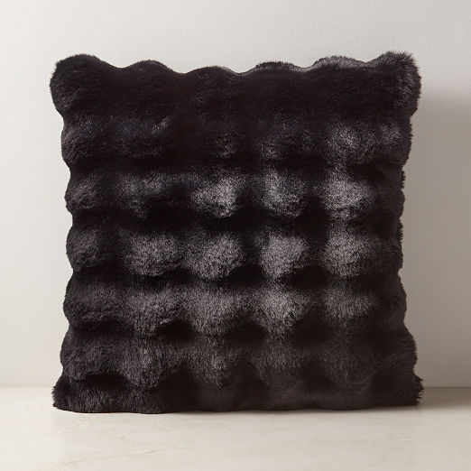 Farleigh Double-Sided Black Faux Fur Throw Pillow with Down-Alternative Insert 20"x20"