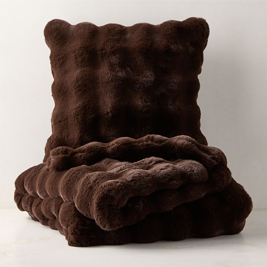Farleigh Double-Sided Dark Brown Faux Fur Throw Pillow With Down-Alternative Insert And Throw Blanket Set