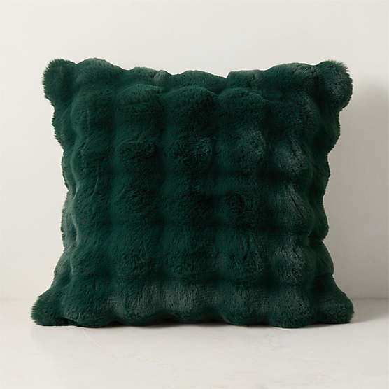 Farleigh Dark Green Faux Fur Throw Pillow with Down Alternative Insert 20"x20"