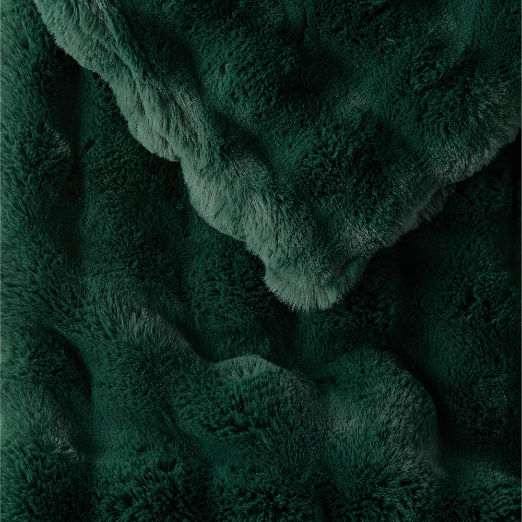 Farleigh Dark Green Faux Fur Throw Pillow with Down-Alternative Insert and Throw Blanket Set