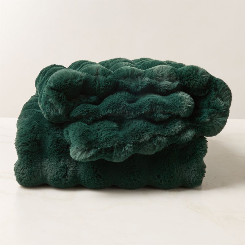 View Farleigh Dark Green Faux Fur Throw Blanket 50"x70" details